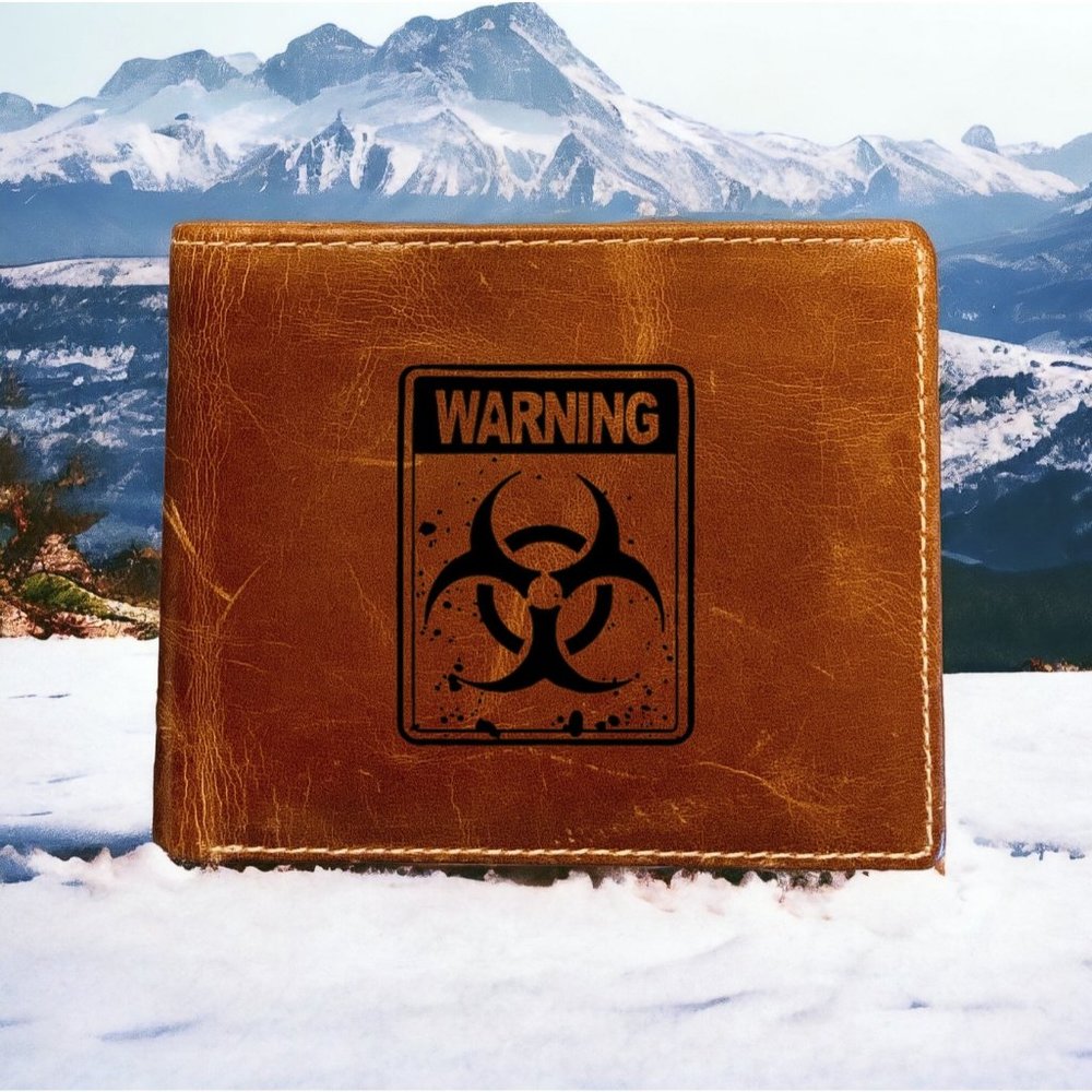 Warning Biohazard Leather Wallet Bifold Blood 100% Genuine Buffalo Premium NEW